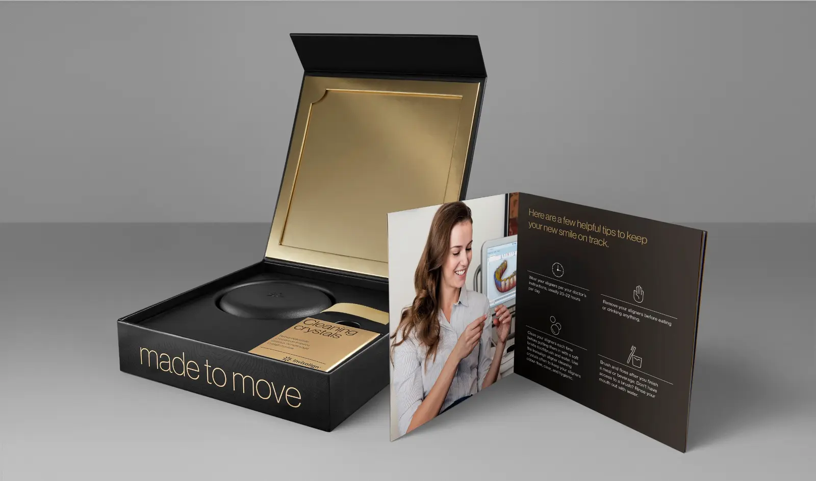Invisalign welcome box with patient information brochure